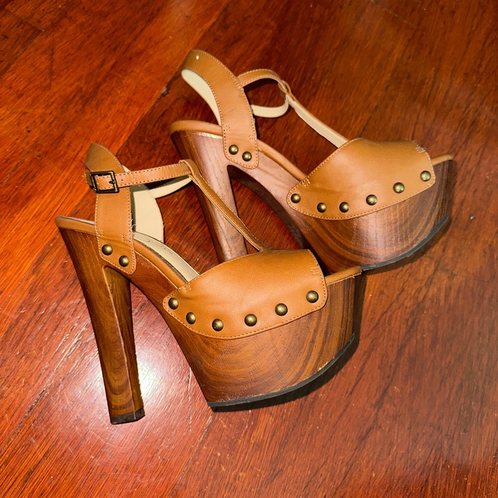 SOLD- Jessica Simpson Brown Platform Heels with Studded Detail
